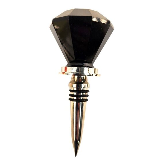 Diamond-Shaped Wine Bottle Stoppers Red & Black Acrylic Tops With Chrome Finish - Picture 2 of 6